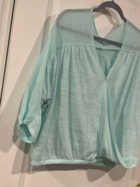 a.n.a Mint-Blue Gauzy V-Neck Blouse